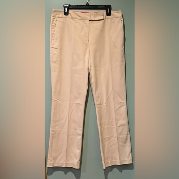Oscar by Oscar De La Renta Flat Front Cotton Straight Leg Cream w Pink Hue Sz 14 - Picture 1 of 11